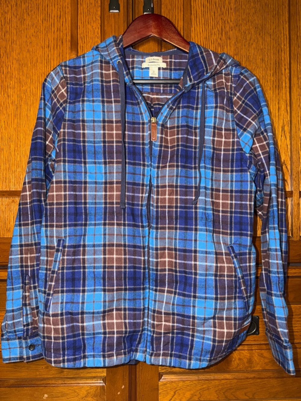 L.L. Bean Scotch Plaid Flannel Relax Zip Hoodie Tartan Shacket 502092 CabinCore